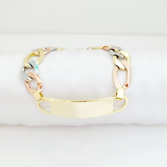 18K Gold Plated tricolor men's ID bracelet. New - Picture 2 of 10